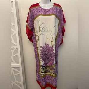 Batik vtg purple red peacock tunic kaftan dress